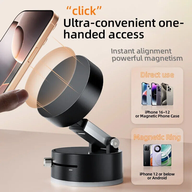 New Premium Magnetic Car Phone Holder – Vacuum Suction Cup Mount with 360° Rotation (No Falling)